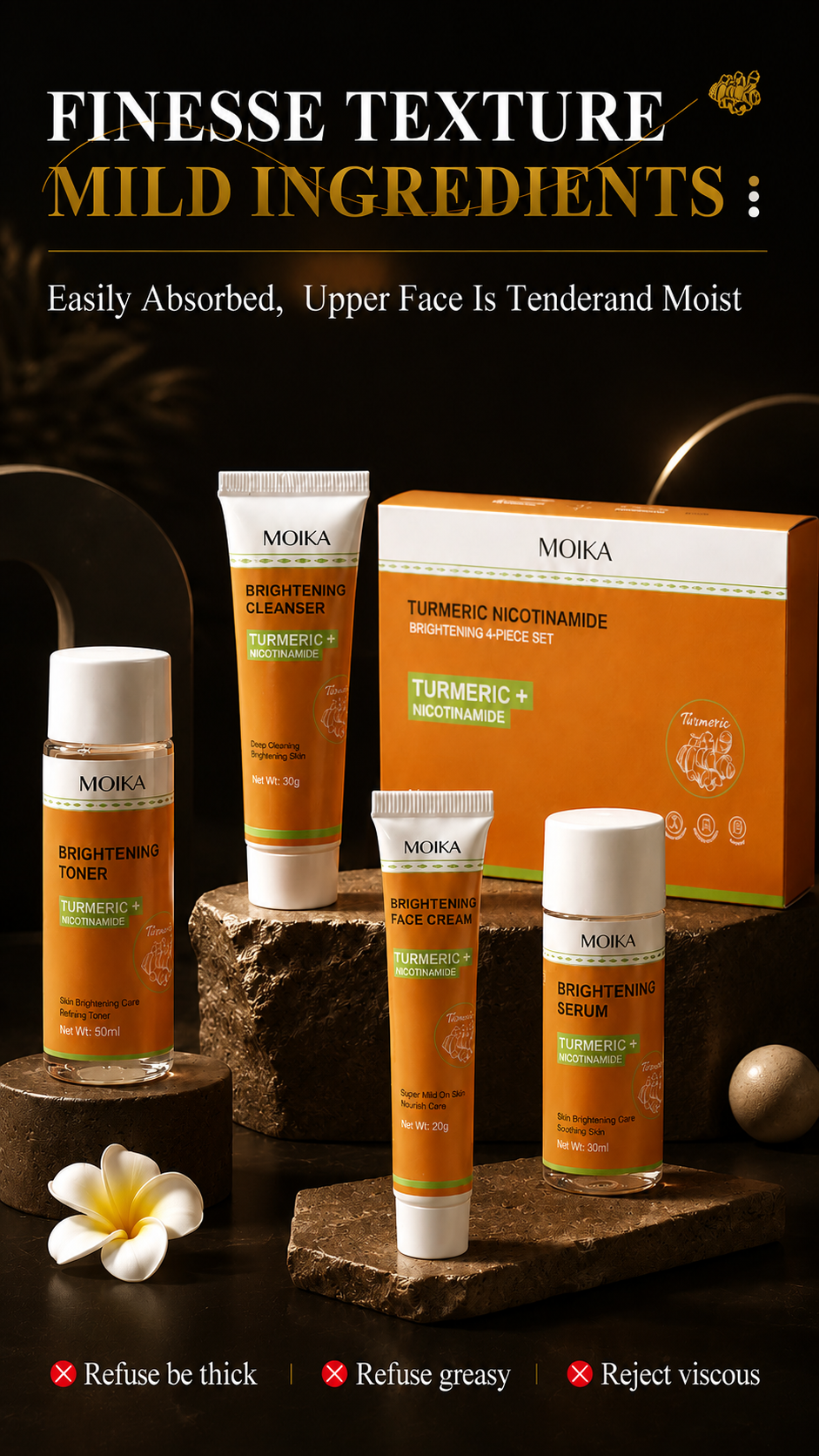 nicotinamide brightening skincare set (4 piece) | dark spot corrector, glow & soothing face kit for uneven skin tone