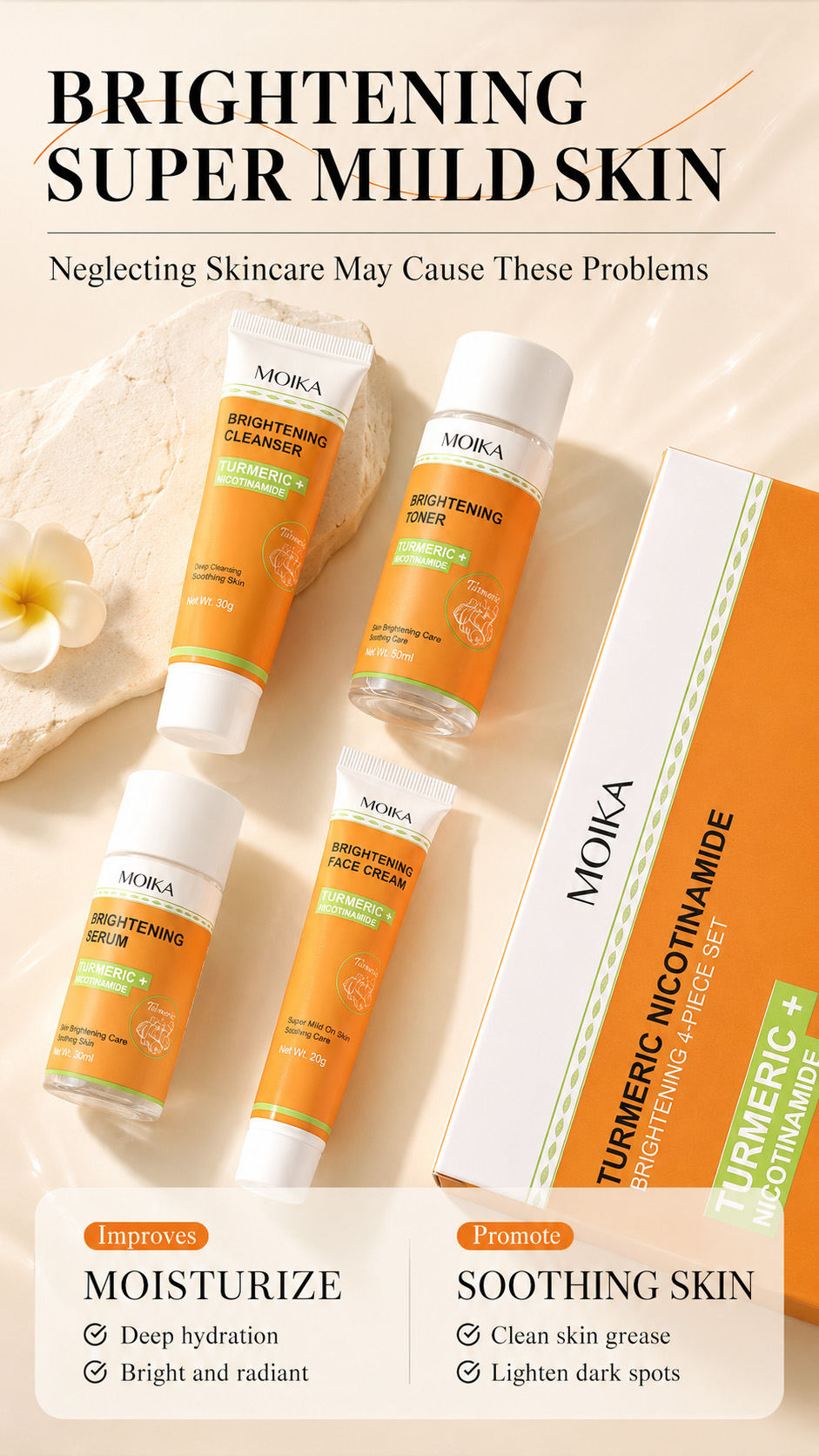 turmeric + nicotinamide brightening skincare set 4 step glow solution