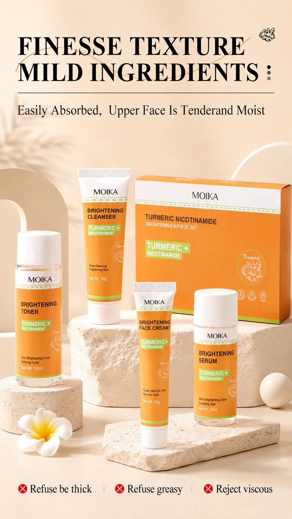 turmeric + nicotinamide brightening skincare set 4 step glow solution